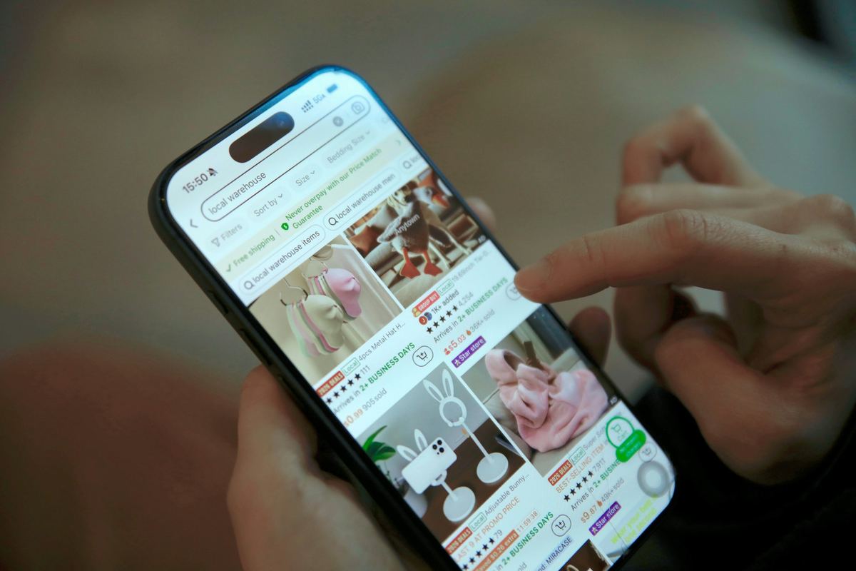 Scrolling through an online shop on a phone